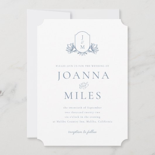 Botanische kuif Stoffig Blauw Monogram Kaart (Voorkant)