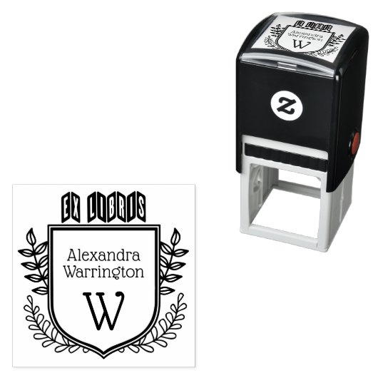 Botanische Kuif Zigzag Ex Libris Boeknaam Initiaal Zelfinktende Stempel (In situ)