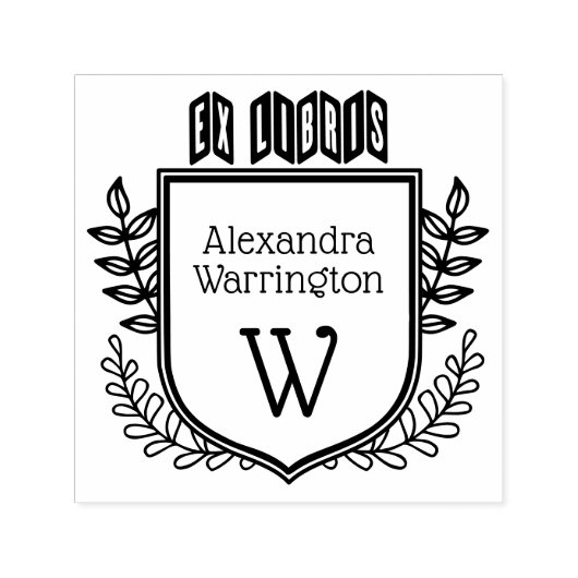 Botanische Kuif Zigzag Ex Libris Boeknaam Initiaal Zelfinktende Stempel (Design)