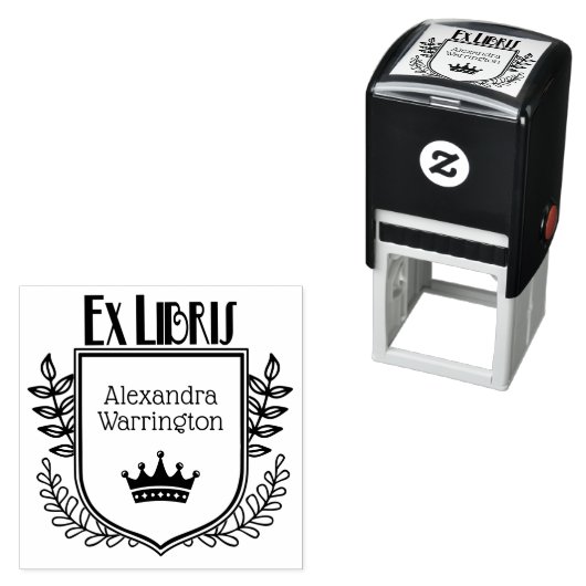 Botanische kuifkroon #1 Ex Libris Boeknaam Zelfinktende Stempel (In situ)