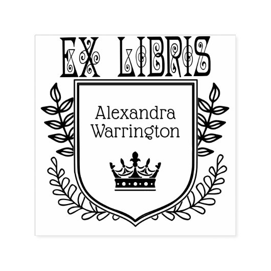 Botanische Kuifkroon #2 Ex Libris Boeknaam Zelfinktende Stempel (Design)