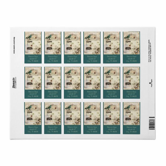 botanische kunst berdcage moderne  vogel etiket (Full Sheet)