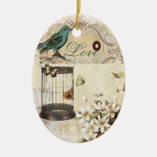 botanische kunst berdcage moderne vogel keramisch ornament (Voorkant)