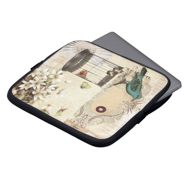 botanische kunst berdcage moderne  vogel laptop sleeve (Voorkant top)