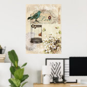 botanische kunst berdcage moderne  vogel poster (Thuiskantoor)
