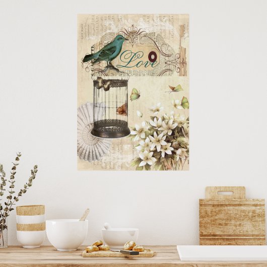 botanische kunst berdcage moderne  vogel poster (Keuken)