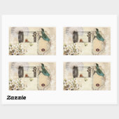 botanische kunst berdcage moderne vogel rechthoekige sticker (Vel)