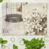 botanische kunst berdcage moderne  vogel theedoek (Gevouwen)