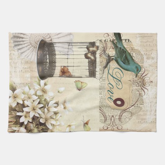 botanische kunst berdcage moderne  vogel theedoek (Horizontaal)