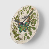 botanische kunst het franse schrift leaf butterfly ronde klok (Hoek)