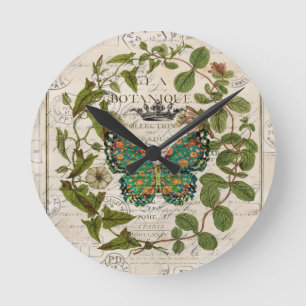 botanische kunst het franse schrift leaf butterfly ronde klok