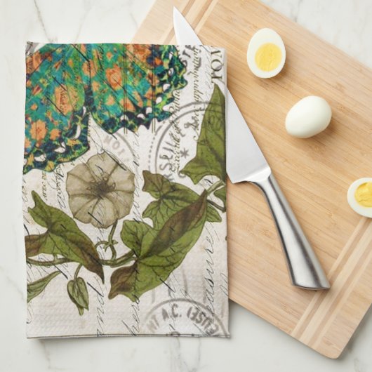 botanische kunst het franse schrift leaf butterfly theedoek (Quarter Fold)