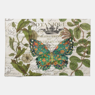 botanische kunst het franse schrift leaf butterfly theedoek