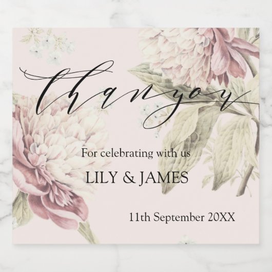  Botanische Kunst met Peony Sparkling Wijnetiket (Enkel label)