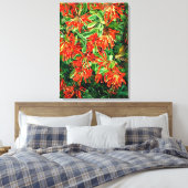 Botanische kunst: Verbrandende Struik en Emu Wren  Canvas Afdruk (Insitu (Slaapkamer))