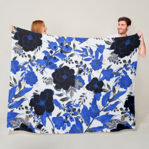 Botanische kunst Waterverf Bloemen Blauw Blauw Bla Fleece Deken