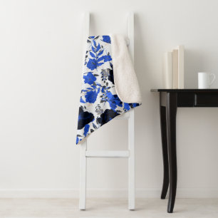 Botanische kunst Waterverf Bloemen Blauw Blauw Bla Sherpa Deken