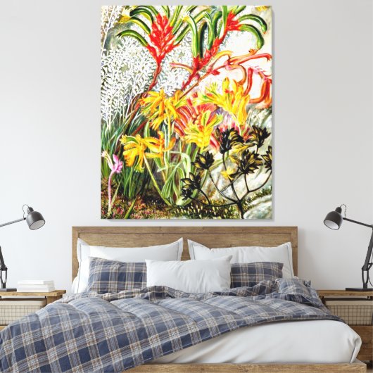 botanische kunst, West-Australische bloemen Canvas Afdruk (Insitu (Slaapkamer))