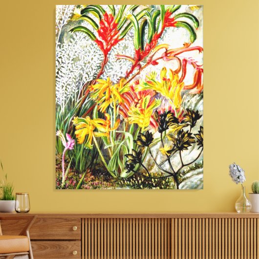botanische kunst, West-Australische bloemen Canvas Afdruk (Insitu (Woonkamer))