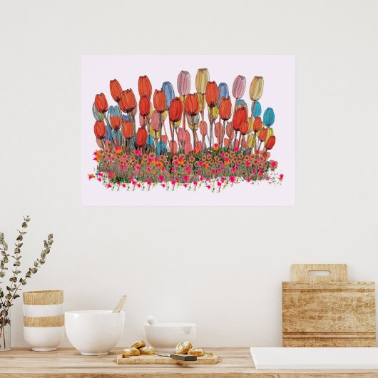 Botanische kunstafdrukken van Tulip Garden Poster (Keuken)