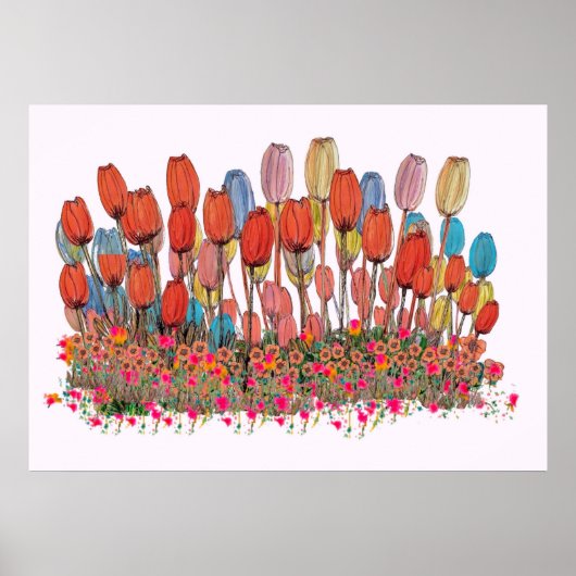 Botanische kunstafdrukken van Tulip Garden Poster (Voorkant)