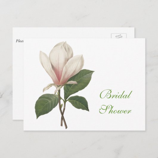  botanische kunstelegante magnolibloem uitnodiging briefkaart (Voorkant / Achterkant)