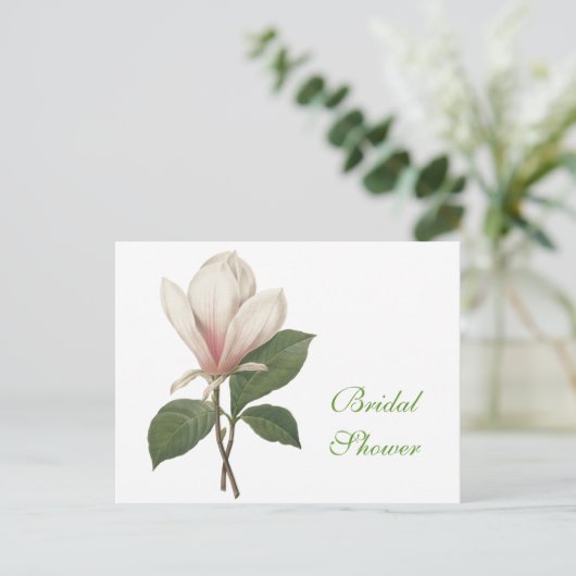  botanische kunstelegante magnolibloem uitnodiging briefkaart (Staand voorkant)