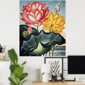 Botanische kunsttempel van Flora Egyptian Water Li Poster (Thuiskantoor)