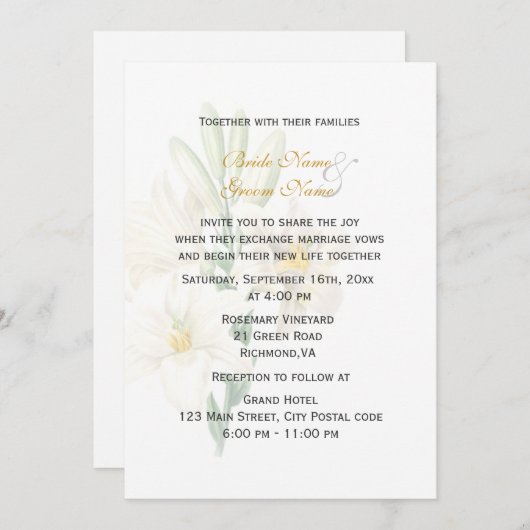  botanische kunstwitte lulenbruiloft kaart (Voorkant / Achterkant)