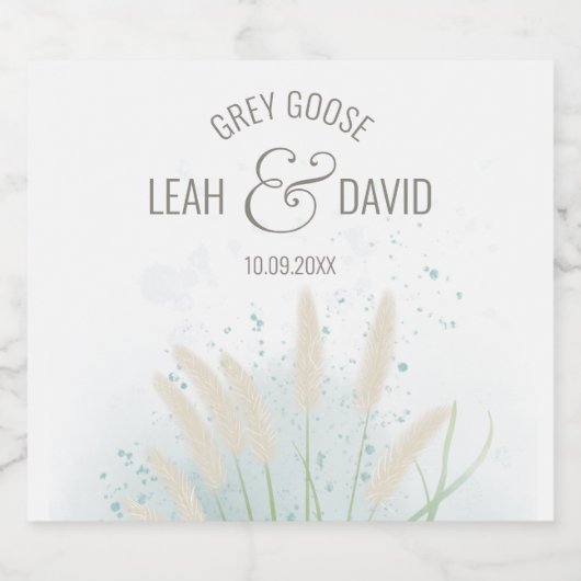 Botanische kustbruiloft likeurfles etiket (Enkel label)