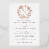 Botanische Laurel Leaf Wreath Wedding Monogram Fol Folie Uitnodiging (Voorkant)