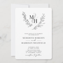 Botanische Laurel Wreath QR Code Monogram Weddensc Kaart