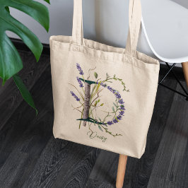 Botanische lavendel 'B' monogram aangepaste naam Tote Bag