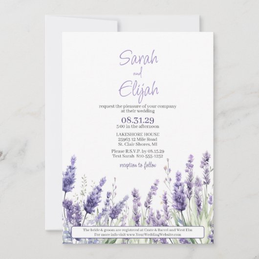 Botanische Lavendel Bloemen Casual Bruiloft Kaart (Voorkant)