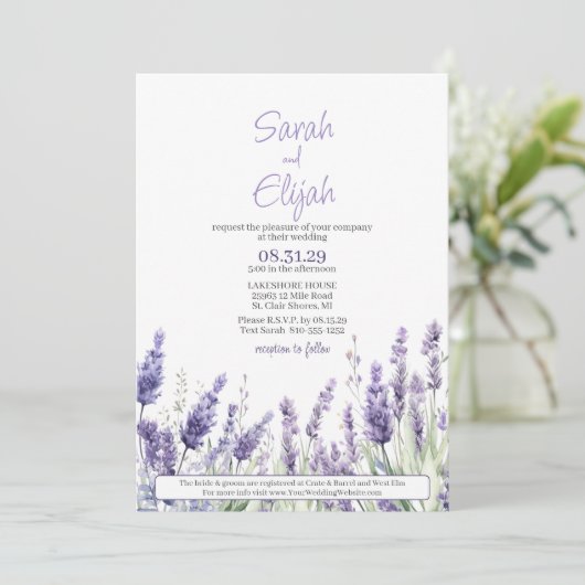 Botanische Lavendel Bloemen Casual Bruiloft Kaart (Staand voorkant)