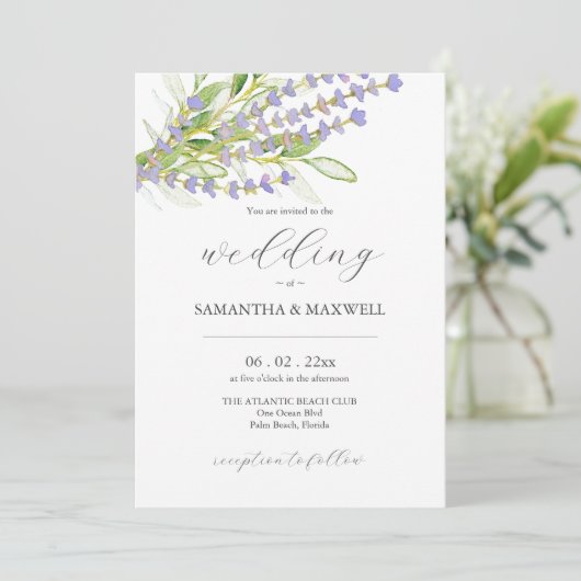 Botanische Lavendel Bruiloft Uitnodiging Waterverf (Staand voorkant)