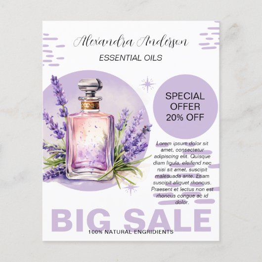 Botanische Lavendel Etherische Olie Aquarel Promo Flyer (Voorkant)
