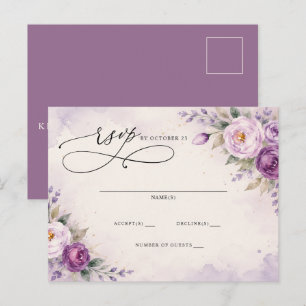 Botanische Lavendel Paarse Bloemige Trouw-RSVP Briefkaart
