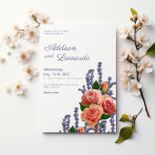 Botanische lavendel perzik roos bloemen bruiloft kaart