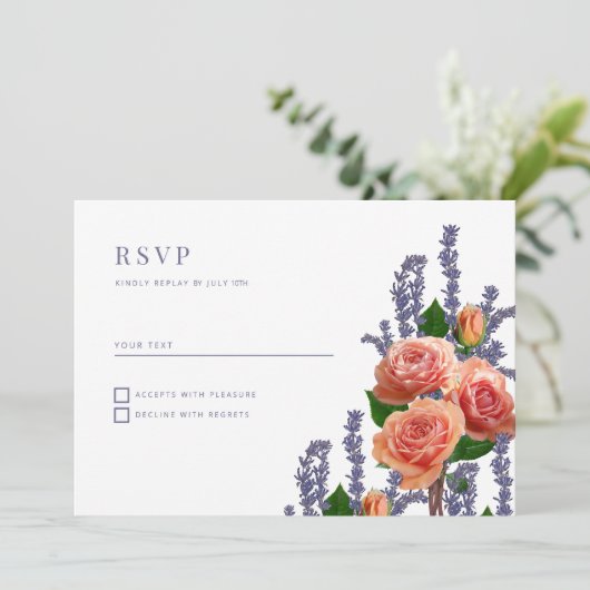 Botanische lavendel perzik roos RSVP Kaart (Staand voorkant)