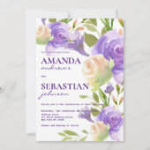 Botanische lavendel roze minnengroen bloemhuwelijk kaart (Voorkant)