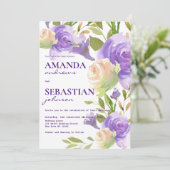 Botanische lavendel roze minnengroen bloemhuwelijk kaart (Staand voorkant)