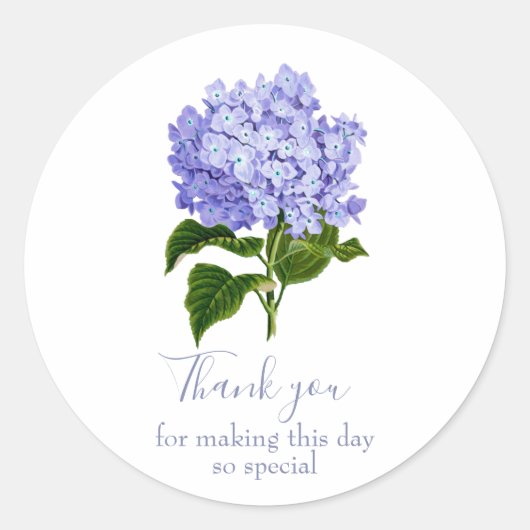 Botanische Lavender Hydrangea Script Dank u Ronde Sticker (Voorkant)