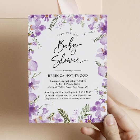 Botanische lavender Lila Florals Baby shower Kaart