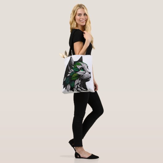 Botanische Leaf Cat illustratie artwork Tote Bag (Op model)