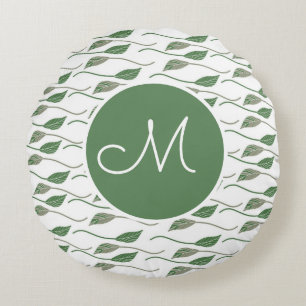Botanische Leaf Greenery Hand Drawn Patroonnaam Rond Kussen