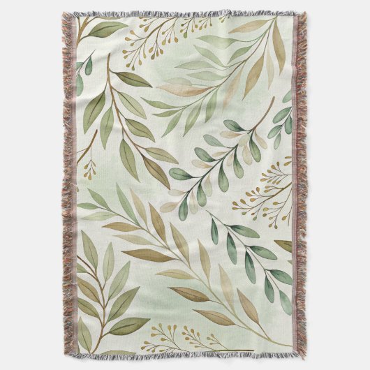 Botanische Leaf Patroon Gooi Deken – Zacht Groen (Voorkant Verticaal)