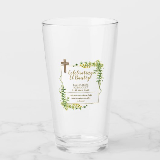 Botanische LeafBautizo Bautismo Baptism Name Verse Glas (Voorkant)