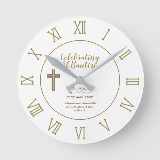 Botanische LeafBautizo Bautismo Baptism Name Verse Ronde Klok (Voorkant)