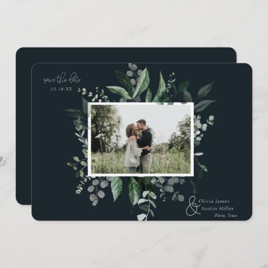 Botanische Leafy Greenery Photo Lijst Save the Dat (Voorkant / Achterkant)